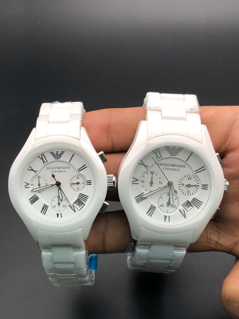 Emporio Armani White Ceramic Couple Watch
